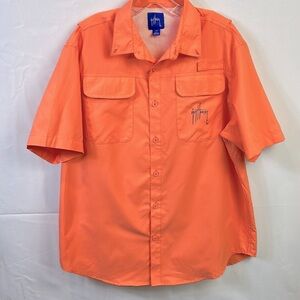 Guy Harvey Orange Lg Short Sleeve Shirt Ex.  Condition Velcro Front Pockets